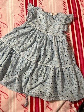 Light Blue Floral Tiered Girls' Dress
